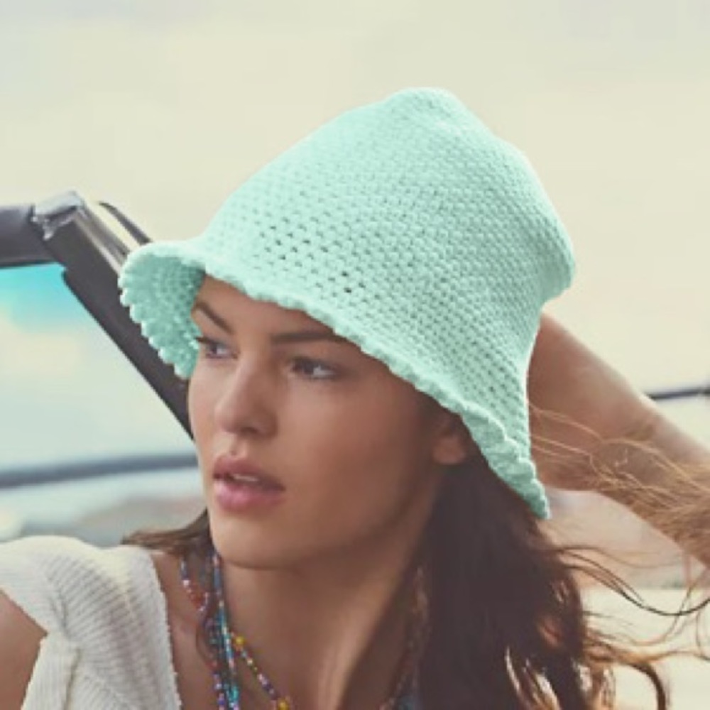 Free People Crochet Bucket Hat in Mint Green